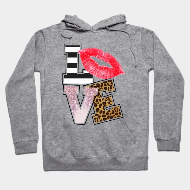 Love - Lips with Glittle and Leopard Print Hoodie by Rebel Merch